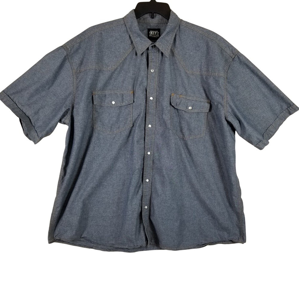 Key Industries Mens‎ Blue Western Pearl Snap Short Sleeve Work Shirt 3XL Reg